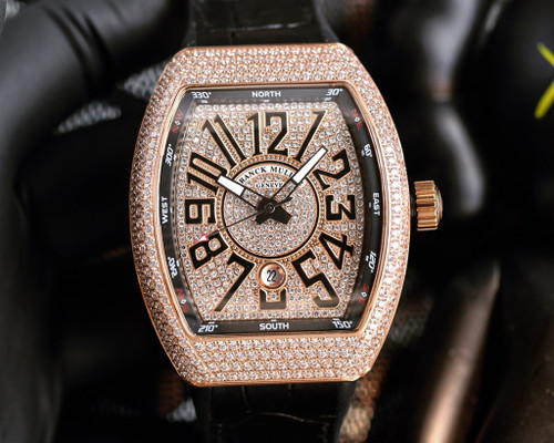 Super clone replica iced out Franck Muller V45 SC DT series moissanite vvs diamond black/rose gold watch