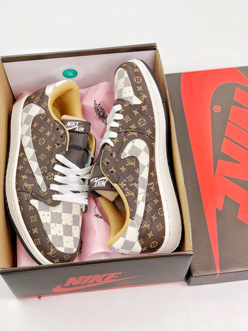 High quality replica UA Travis Scott X Air Jordan 1 Low Louis Vuitton Brown Sneaker