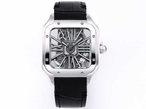 buy Super clone replica Cartier Santos Skeleton Series X43 Silver black watch replica from hypereptime Cartier