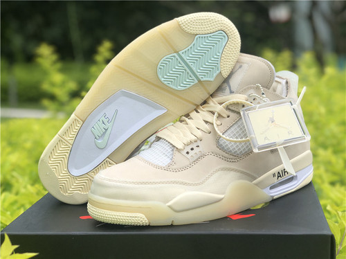 Buy UA High quality replica OFF-WHITE x Air jordan retro 4 Cream colorway from HypeRepTime, best replica designer brand website