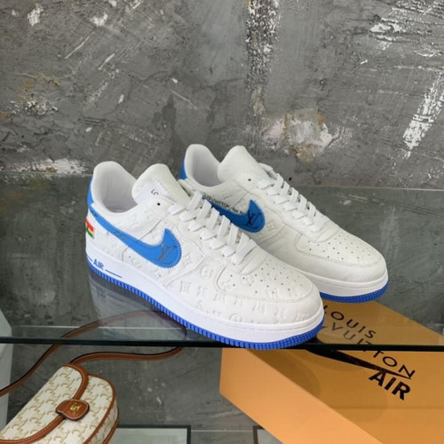 buy High quality replica UA Louis Vuitton x Nike Air Force 1s in White Blue, Sneaker replica from hypereptime LV