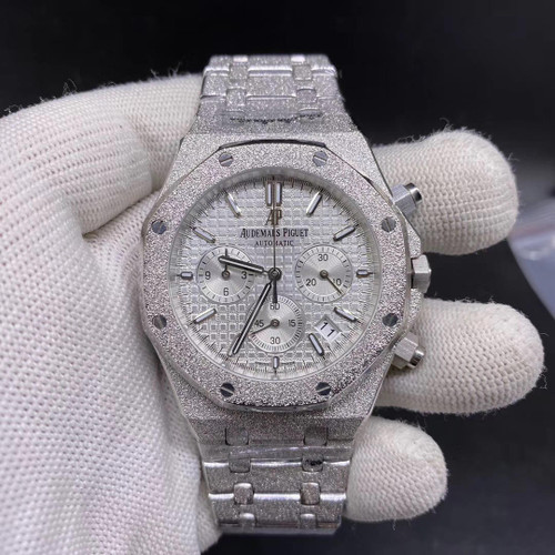 buy Frosted Iced out replica moisonnite diamonds  AP royal oak chronograph watch replica from hypereptime