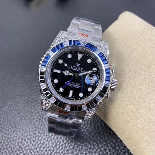 High quality replica iced out moissanite diamonds bezel Rolex GMT Master 2 watch