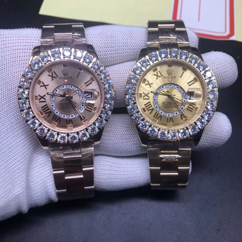High quality replica iced out bezel diamond Rolex sky dweller wrist watch (PICK STYLE/COLOR)