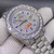 buy High quality replica Iced out moissanite diamonds Rolex Daydate, Blue stone numbers replica from hypereptime Rolex