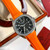Super clone replica iced out Patek Philippe AQUANAUT series moissanite vvs diamond Geneve orange strap watch