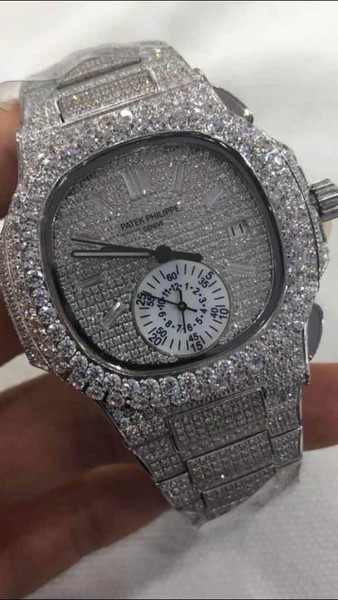 buy High quality replica Iced out big diamond diamond bezel moisonnite replica Patek Philippe nautilus chronograph watch (Pick style/color) replica from hypereptime Patek