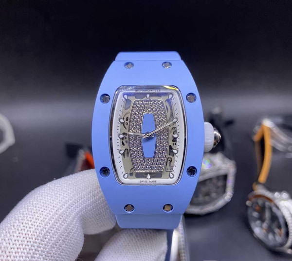 buy High quality replica Iced out Moissanite Diamonds Richard Mille blue ceramic case diamonds face women size replica from hypereptime Other brands