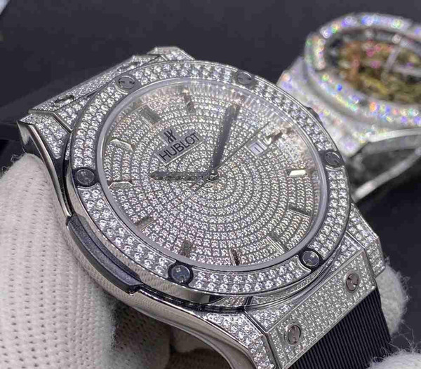 buy High quality replica iced out moissanite Hublot diamonds face silver case replica from hypereptime Hublot