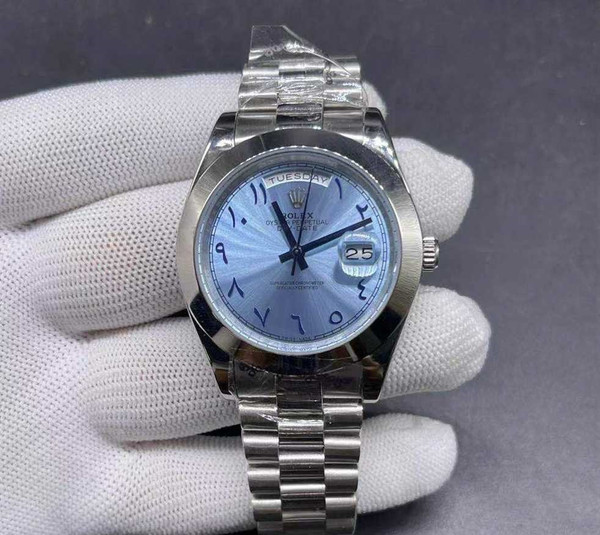 High quality replica Plain Jane Rolex Day date Silver case with Arabic Blue dial