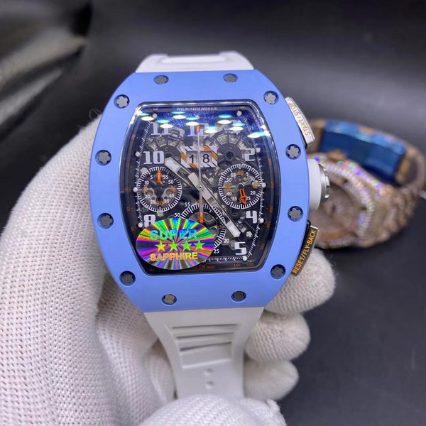 buy High quality replica Plain Jane Richard Mille, Chronograph Blue ceramic case with rubber strap replica from hypereptime Other brands