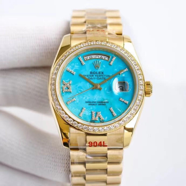 buy High quality replica Iced out Moissanite Bezel Rolex Daydate with baby blue face replica from hypereptime Rolex