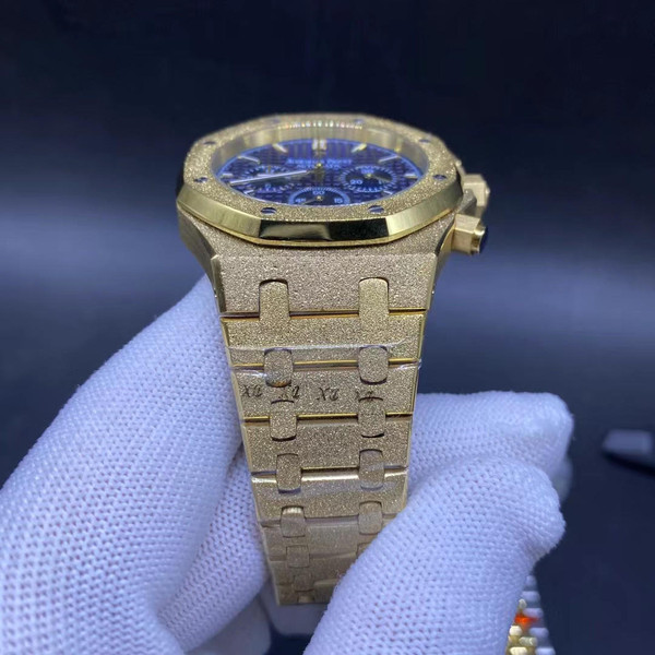 buy Iced out Fully Frosted diamonds AP gold case with Blue dial replica from hypereptime Audemars Piguet