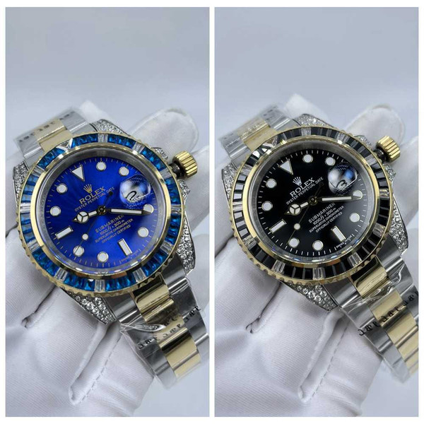 Buy High quality replica Iced out Moissanite Rolex Submariner two tone gold Pick Style from the best trusted, fake clone swiss designer brand watch website