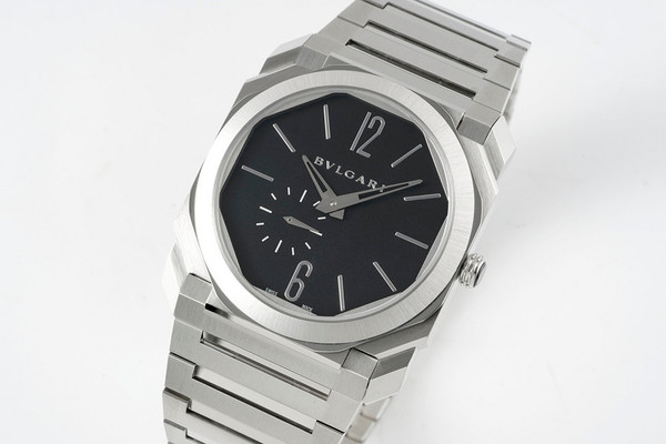 High quality replica plain Bulgari Octo Finissimo silver black watch