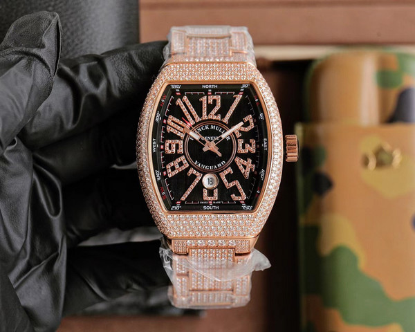 High quality replica iced out Franck Muller FN Vaard Yachng V45 series moissanite vvs diamond rosegold watch