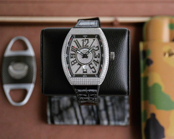High quality replica iced out Franck Muller FM Vanguard Yachting V45 yacht series moissanite vvs diamond black silver watch