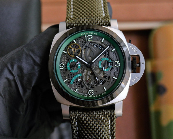 buy Super clone replica plain jane PANERAI curved skeleton blue strap watch replica from hypereptime Panerai