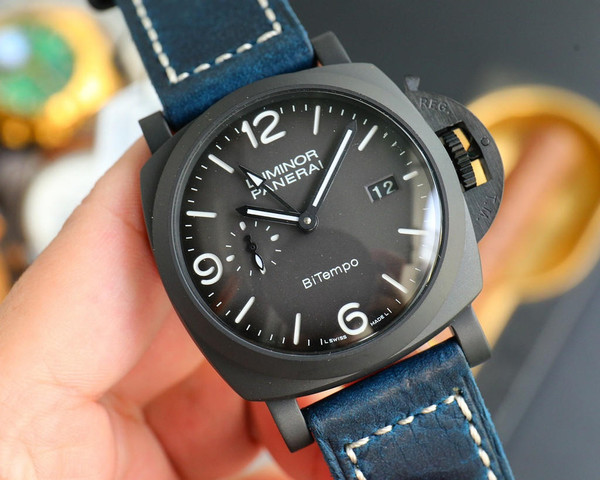 buy High quality replica plain jane PANERAI V7 black with blue leather strap watch replica from hypereptime Panerai
