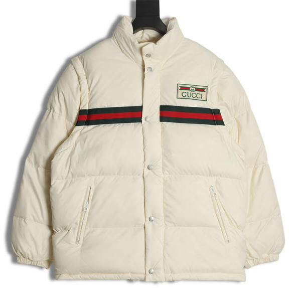 buy High quality replica UA  Gucci 22ss red and green webbing down White jacket replica from hypereptime Gucci