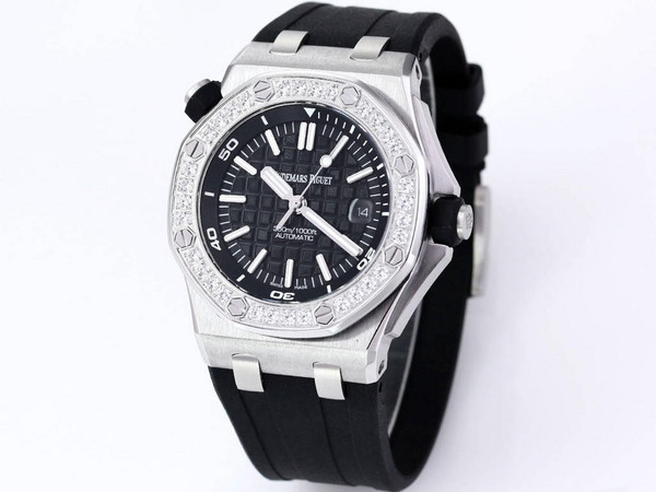 buy High quality replica iced out Audemar Piguet K8 moissanite vvs diamond bezel, black silver watch replica from hypereptime Audemars Piguet