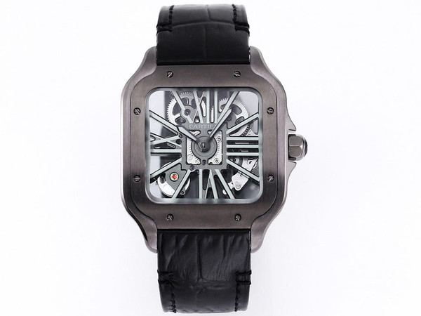 buy Super clone replica Cartier Santos Skeleton Series X43 black watch replica from hypereptime Cartier