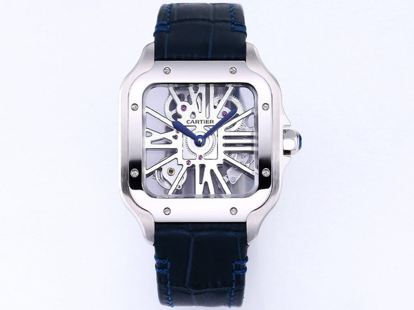 buy Super clone replica Cartier Santos Skeleton Series X43 Silver, blue dial watch replica from hypereptime Cartier