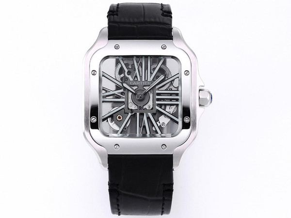 buy Super clone replica Cartier Santos Skeleton Series X43 Silver black watch replica from hypereptime Cartier