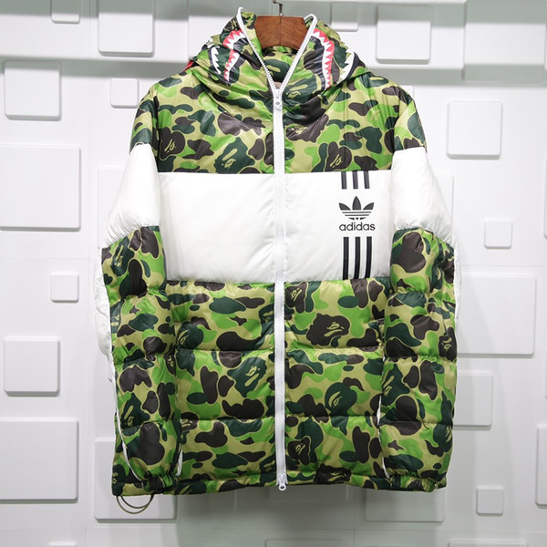 Buy High quality replica UA Bape X Adidas ABC Camo Firebird Shark Puffer Down Jacket from HypeRepTime, best replica designer brand website
