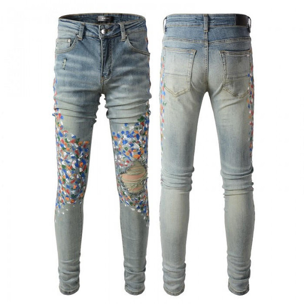 buy High Quality Replica UA Amiri Paint Print Distressed Skinny Jeans Clay Indigo, Pants replica from hypereptime Other brands