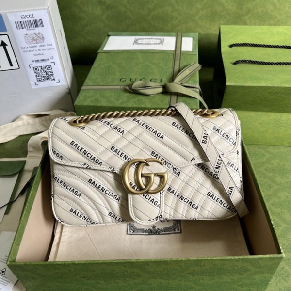 buy High Quality Replica UA Gucci x Balenciaga The Hacker Project small GG Marmont White, Bag replica from hypereptime Gucci