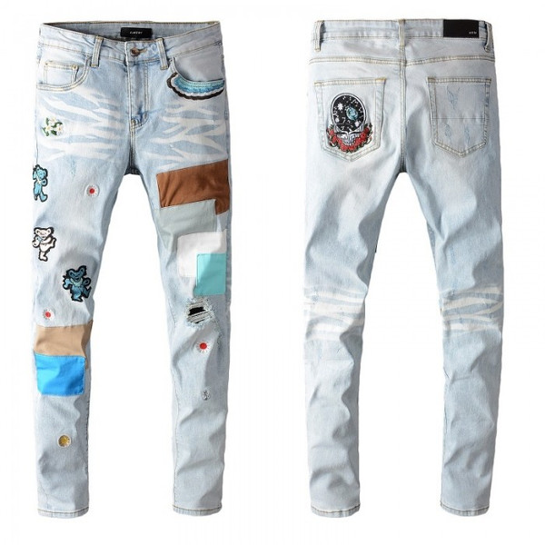 High Quality Replica UA Amiri Animal Print Patch Details Light Indigo, Pants