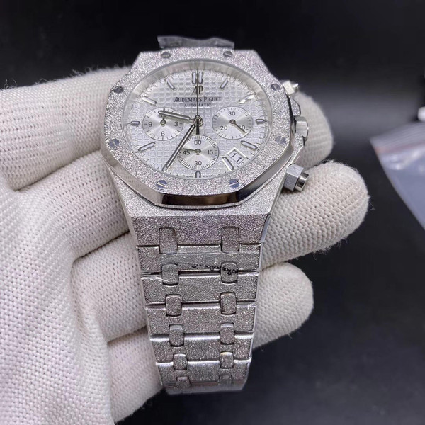 buy Frosted Iced out replica moisonnite diamonds  AP royal oak chronograph watch replica from hypereptime