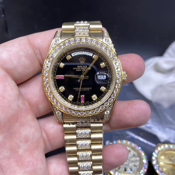 buy High quality replica iced out moissanite diamonds in middle of bands and bezel Rolex day date watch (pick style) replica from hypereptime Rolex