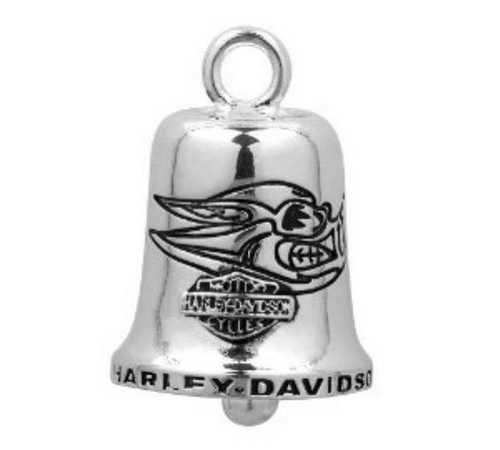 Harley-Davidson® Wild Hog Bar & Shield Ride Bell. The bell is made out of metal. Includes ring for hanging and felt pouch with legend card.