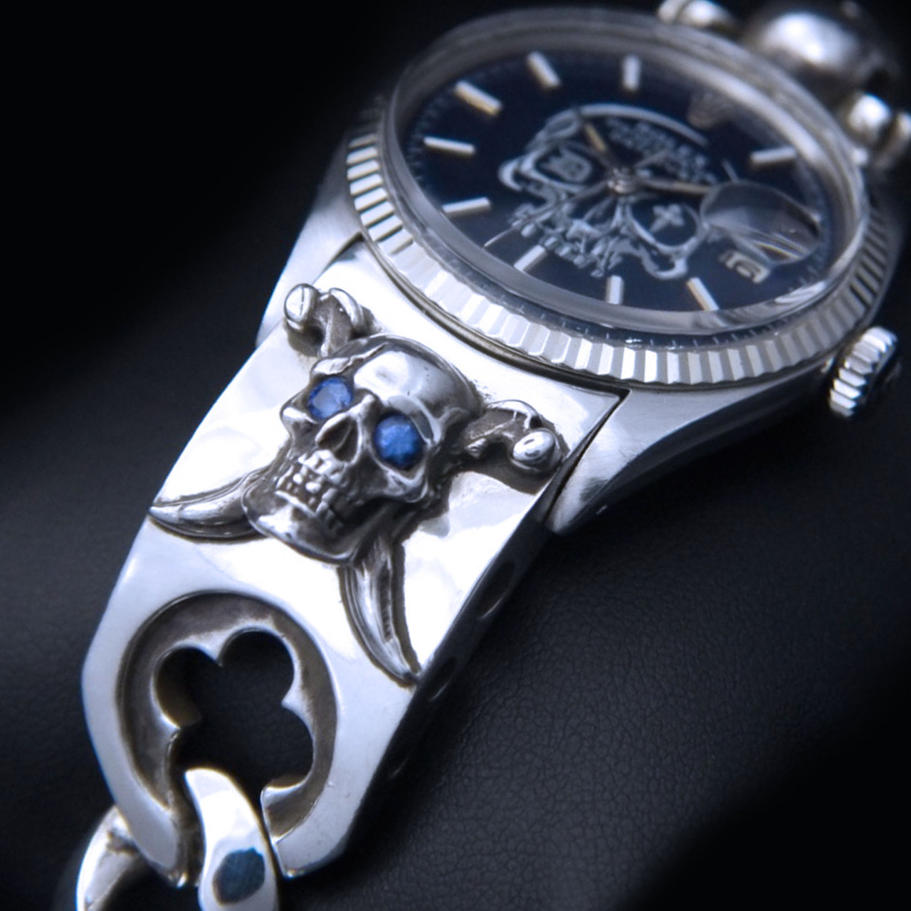 Vintage Rolex Watches | Diamond Sapphire Sterling Silver Skull