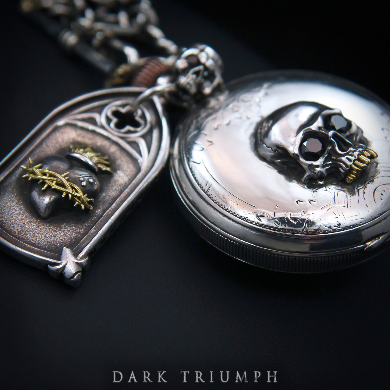 Dark Triumph Watch | Diamond Skull Sterling Gold Chain Fob