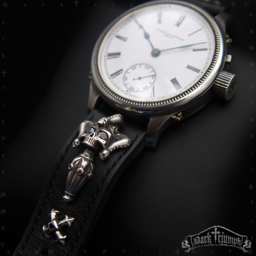 Antique Vacheron Constantin Watch - Leather, Sterling Silver and 18 kt Gold Diamond Jester Skull Strap | EDGE of SANITY Antique Vacheron Constantin Watch - Leather, Sterling Silver and 18 kt Gold Diamond Jester Skull Strap | EDGE of SANITY