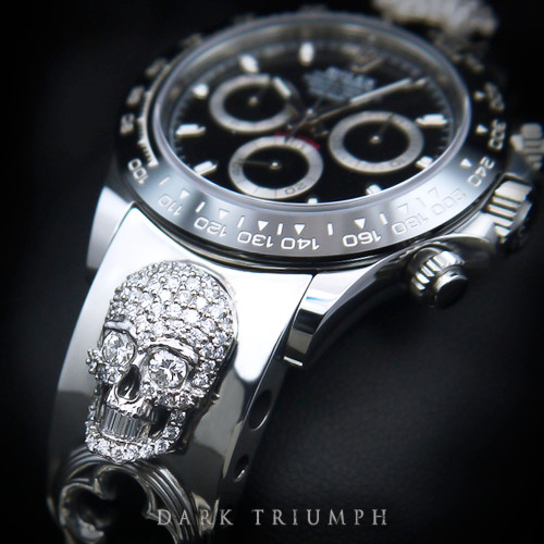 Rolex Daytona – Sterling Silver, 18K Gold & Diamonds Skull Racing Bracelet | Velocé