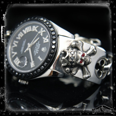 Custom Louis Vuitton Watch  Sterling Silver Fleur Cross Skull Bracelet