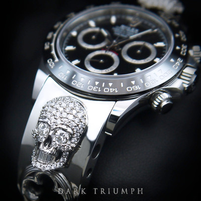 Rolex Daytona | Gold Diamond Skull F1 Racing Sterling Silver Bracelet