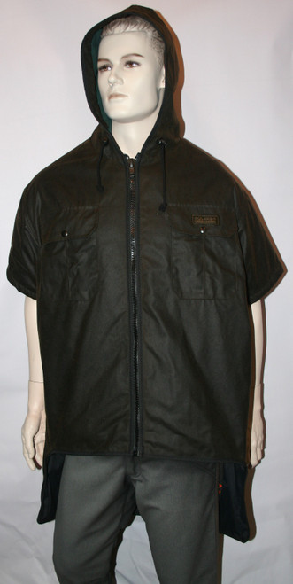 Short Sleeve Brown Oil Skin Vest with Hood