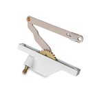 Truth 23.46 left hand dyad casement window operator with 5-inch link arm and rear-mount design, shown in full view.