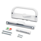 ROTO 7000 Series patio door handle set with interior double hook locking handle and non-locking exterior pull in white finish. ROTO 7000 Series patio door handle set with interior double hook locking handle and non-locking exterior pull in white finish.