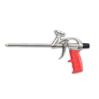 Professional stainless steel spray foam gun with adjustable flow knob, compatible with screw-on foam cans and ADFAST spray foam.