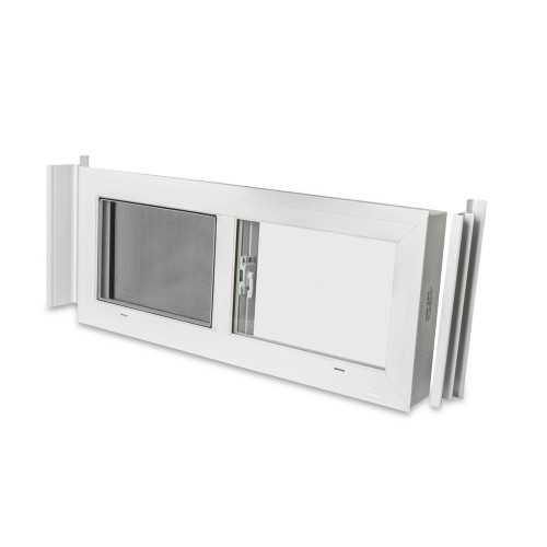 Replacement white vinyl window insert with side jambs.