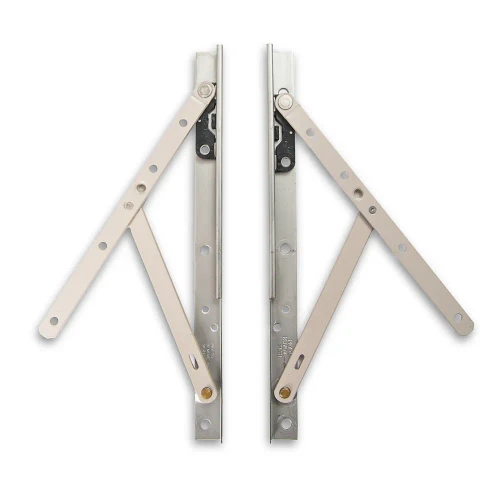 Truth 14.05 adjustable concealed casement window hinge with 10" stainless steel track and steel support arms.