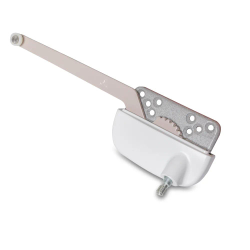 An image of Truth Hardware (AmesburyTruth) 15 Series Ellipse 7-1/2" Single Arm White Left-Hand Casement Window Operator (15.56.32.261).