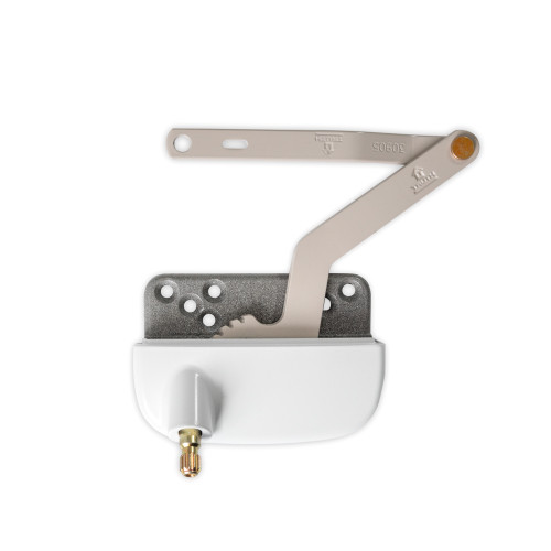 An image of Amesbury Truth 15.18 Left Hand Ellipse Dyad Casement Operator – White, 5" Link Arm