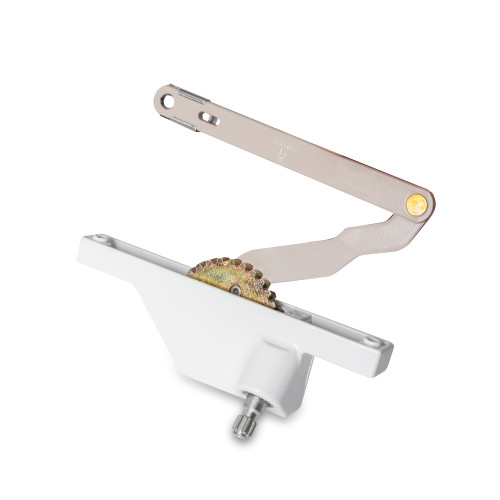 Truth 23.46 right hand dyad casement window operator with 5-inch link arm and rear-mount design, shown in full view.